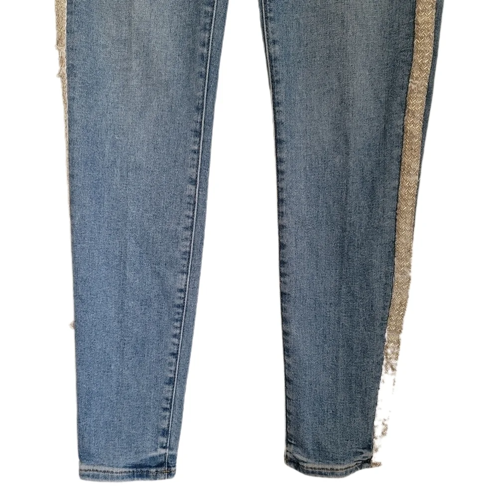 Loft Jeans Womens Size 28/6 Blue Skinny Slim Pockets Embellished Tuxedo Stripe